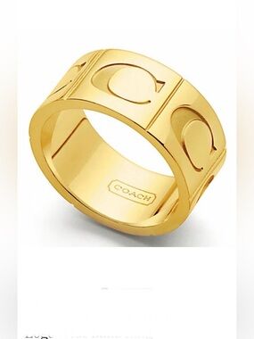 Coach Gold Plated Signature C Logo Wide Band Ring